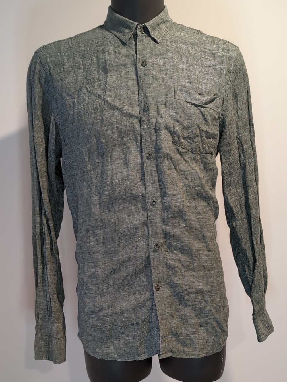 Simons Men's Linen Button-Up Shirt Long Sleeves Medium Green Le 31 Semi Fit